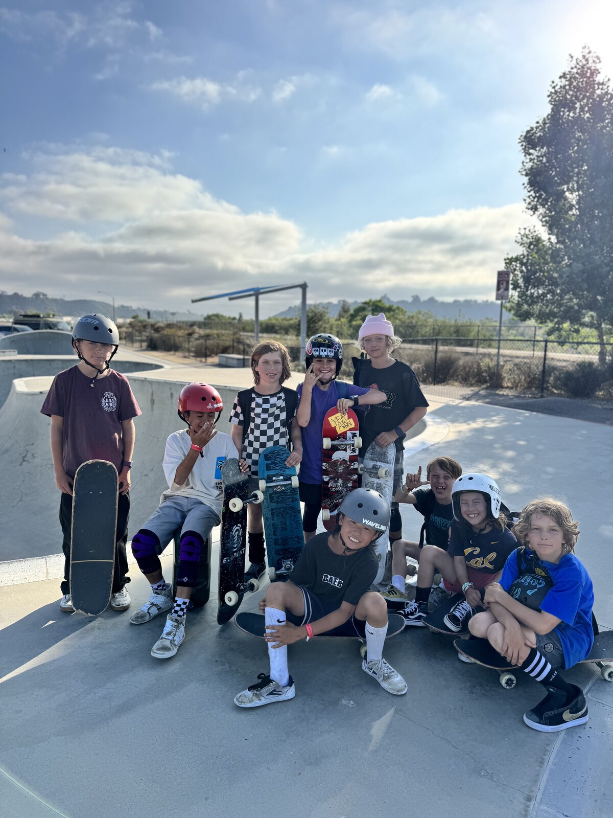 Skate session crew together at the skatepark at the end of the day
